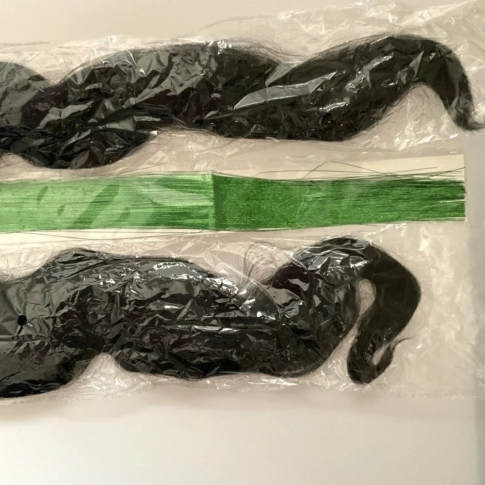 NEW HAIR EXTENSIONS PRE-STRETCHED BLACK GREEN TINSEL